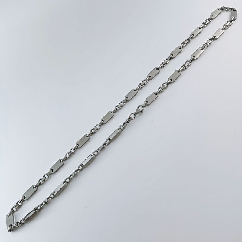 Trendy Men's Handmade Fashionable Elegant Necklace Emperor Smooth Stainless Steel Loop Flat Link Chain Set_voghion.com