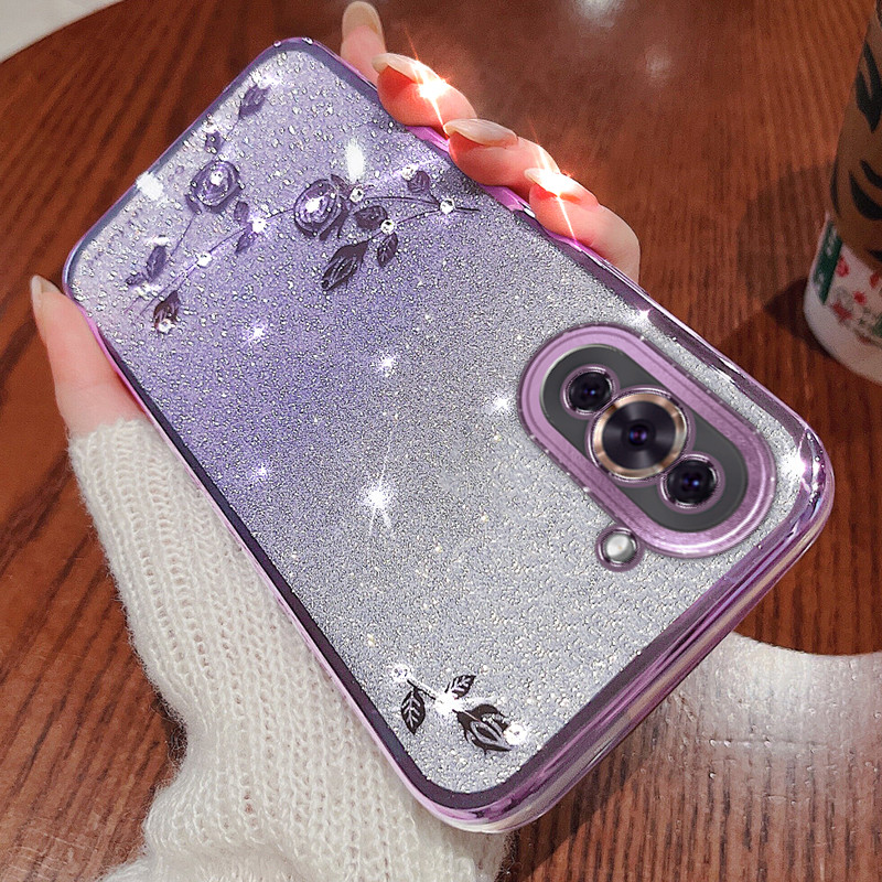 Luxury Bling Gradient Glitter Clear Case For Huawei Nova 10 8 7 Pro 6 5G 5 7SE 9SE 10SE Plating Rose Floral Protector Soft Cover_voghion.com