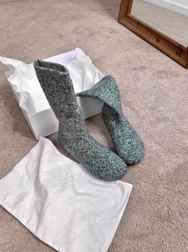 Zees 2025 European Station Autunno Inverno Nuovo Piatto Dimagrante Metà Polpaccio Maglia Elasticizzata Corta Donna Sottile Stivali Calzino Trendy_voghion.com