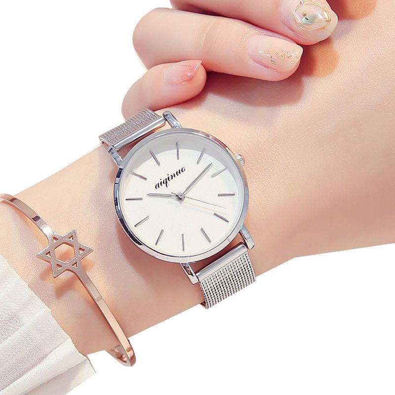 Yamaler mode femme bracelet en alliage cadran rond sans chiffres Quartz analogique montre-bracelet cadeau_voghion.com
