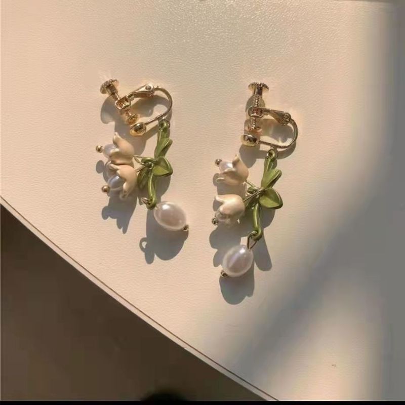 Weißes Maiglöckchen-Armband, Halskette, Ohrring-Set, Super-Feenwald-Stil, Zweig, neue Ohrringe, Mädchen, Kragen_voghion.com