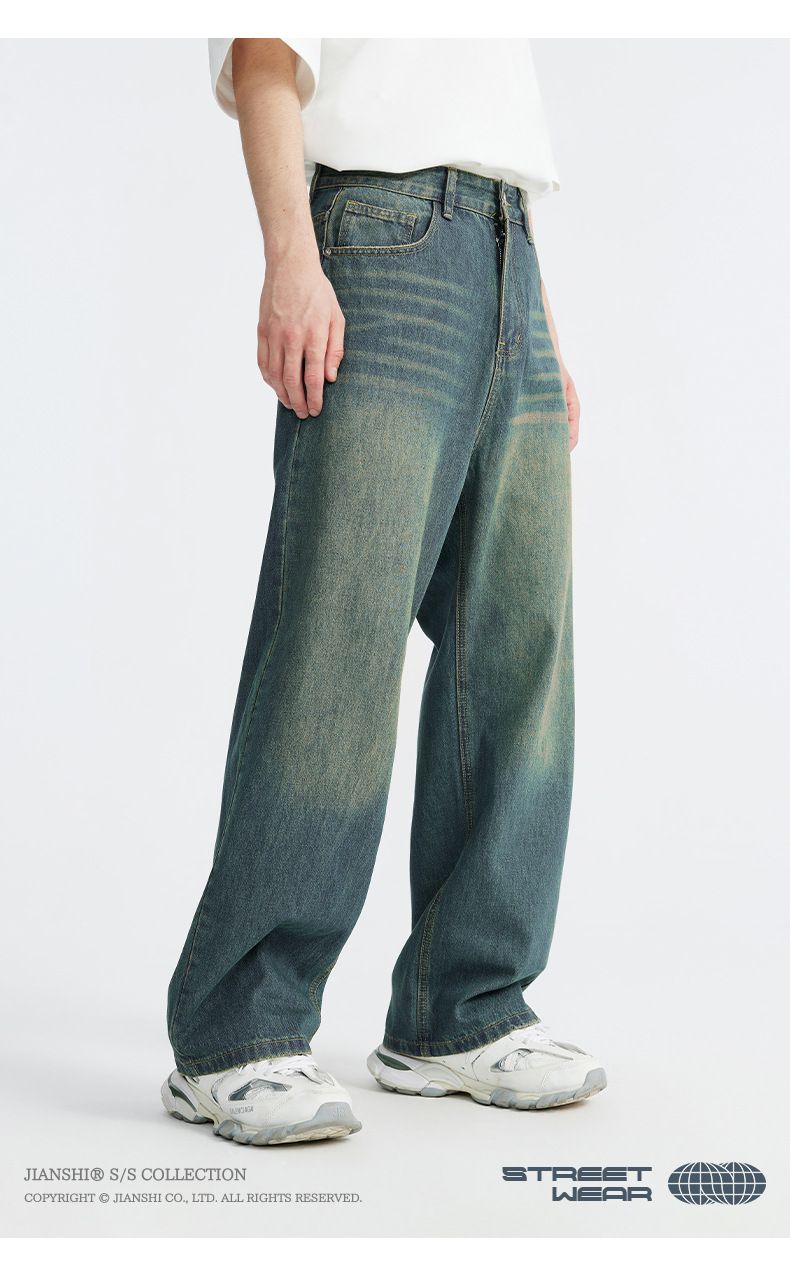 Korean Style Washed Wide Leg Jeans – Retro Colorful Loose Fit Pants (Pinky, Violet, Old Green, Black Gray, Light Blue, XS-XL)_voghion.com