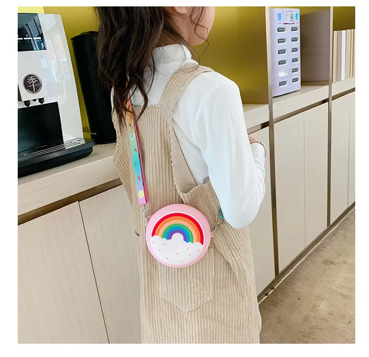 Rucksäcke Donut Runde Umhängetasche Kind Kleinkind Mädchen Kinder Schulter Handtasche Verstellbarer Riemen Urlaub Reise Regenbogen_voghion.com
