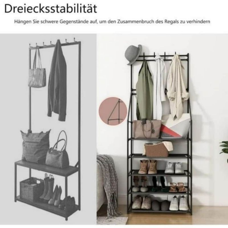 5-Tier Shoe Rack Shoe Storage For Entryway,Narrow Shoe Rack,Coat And Shoe Rack With 8 Hooks_voghion.com