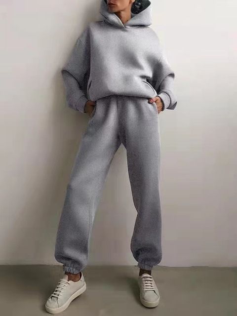 Damenbekleidung, lässiger, modischer, verdickter, langärmeliger Sweatshirt- und Hosen-Zweiteiler_voghion.com