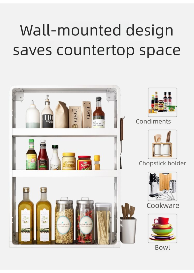 Kitchen Multifunctional Rack Wall-Mounted Adjustable Perforated Wall Spice Jar Storage Cabinet_voghion.com
