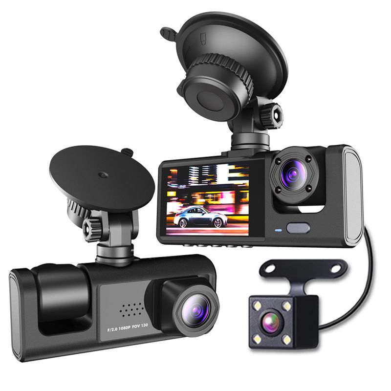 Grensoverschrijdende rijrecorder drie-lens drie-opname auto voor auto achter panoramisch dubbele lens achteruitrij-afbeelding groothandel_voghion.com