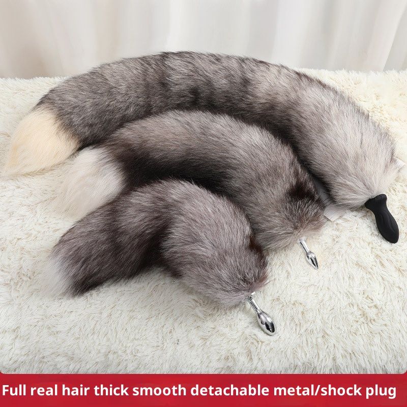 LuvBox Coda di Volpe Vera Pelliccia Paffuta Ispessita Indossabile Staccabile Metallo Estensibile Vibrante Elettrico Anale Plug_voghion.com