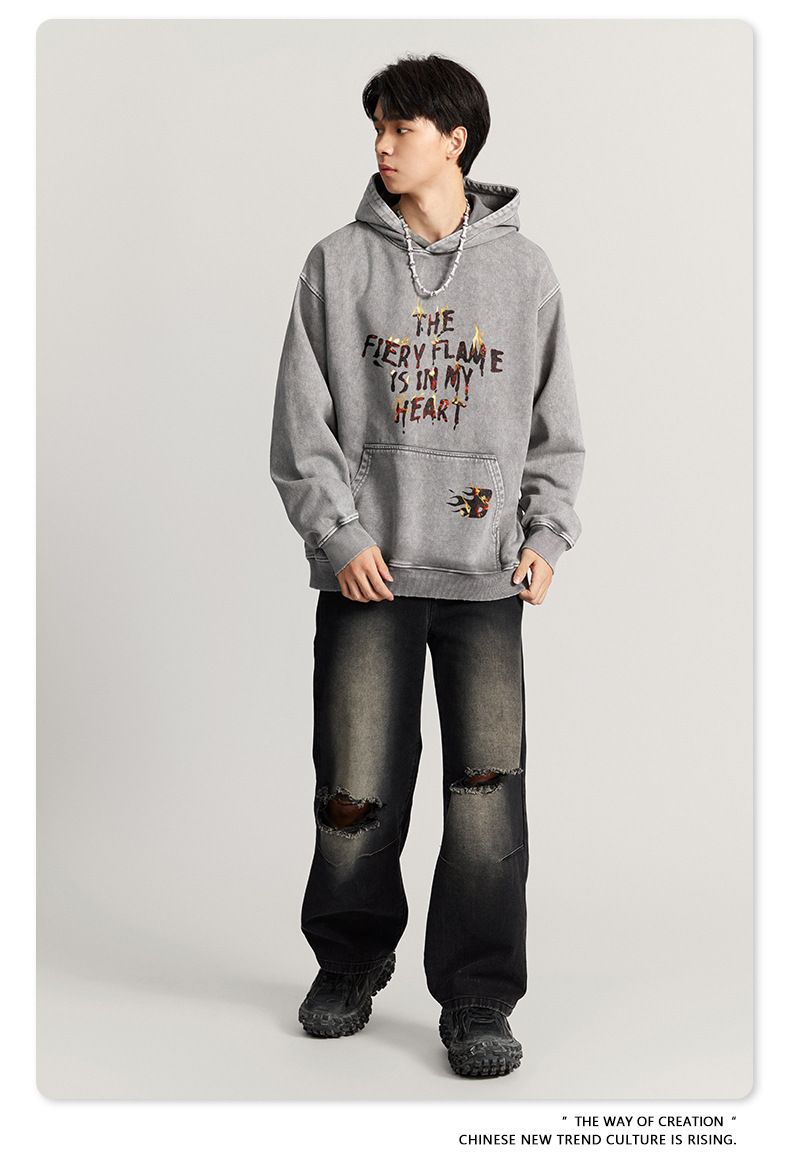 Herrenbekleidung Kapuzenpullover mit verwaschenem Batik-Print, Retro-Street-Chic, Baggy-Top_voghion.com