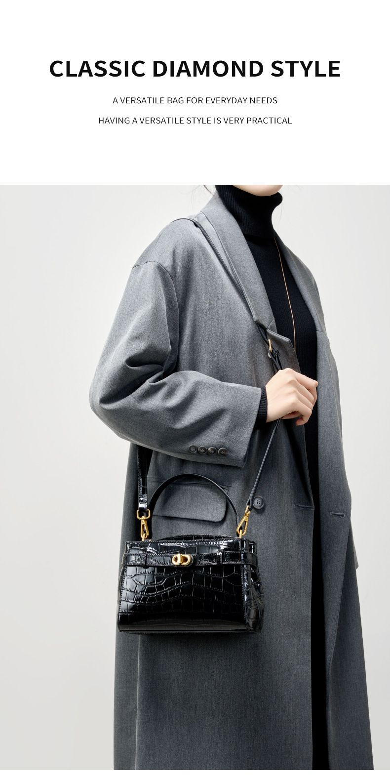 Large Size Women's High End Crocodile Pattern Lock Small Square Bag New Genuine Leather Handbag Commuter Messenger Bag_voghion.com
