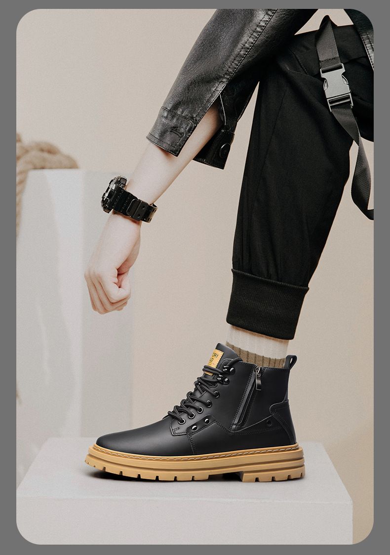 Stivali Martin alti con lavorazione a vento, interno invisibile, suola spessa, stivali da uomo_voghion.com