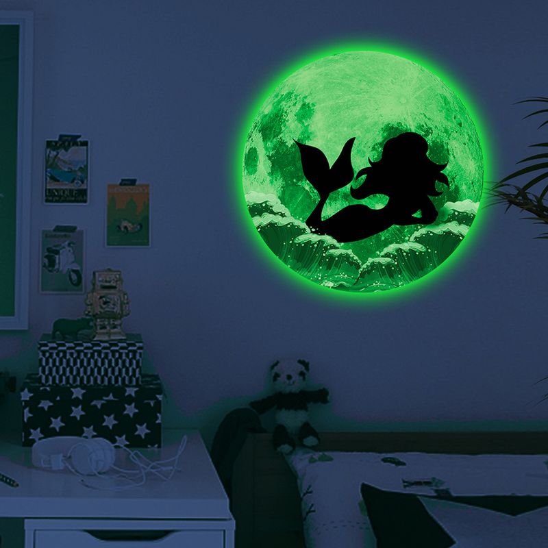 Night light green mermaid moon AFG3618 frosted bed living wall sticker_voghion.com