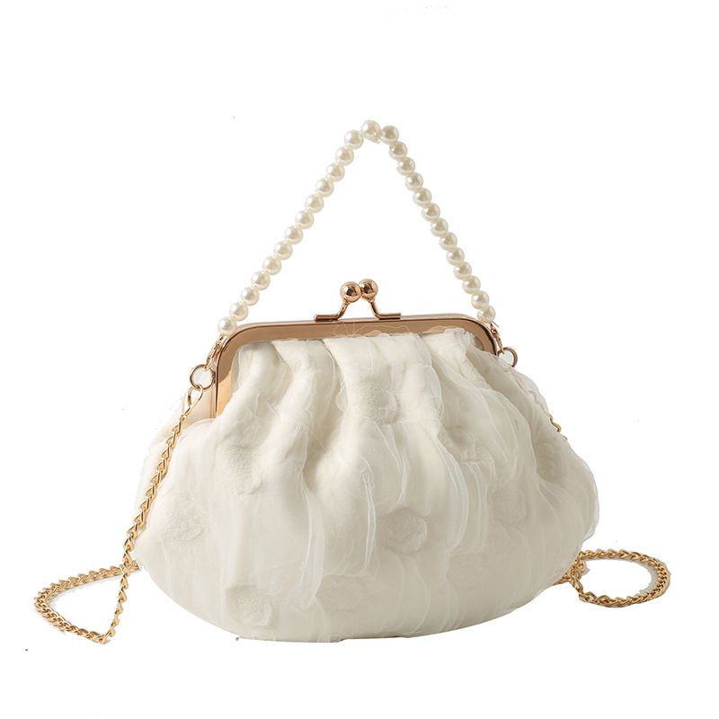 2025 Women's Pleated Shell New Crossbody Phone Beaded Handbag Mini Clasp Bag_voghion.com