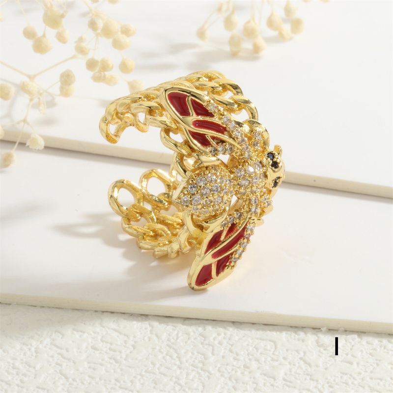 Hip Hop Cuban Chain Zircon Personality Metal Cold Style Atmospheric Wide Version Colorful Drip Oil Bee Ring_voghion.com