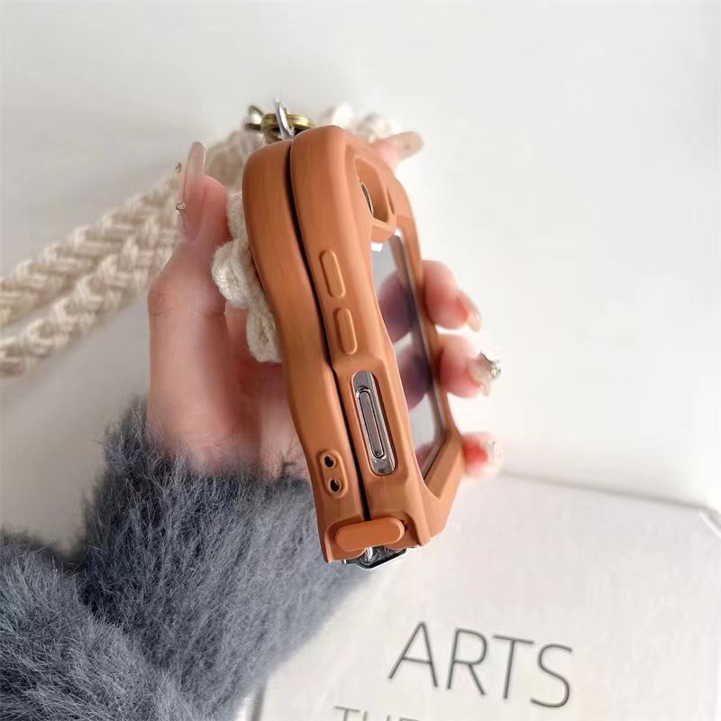 For Samsung Galaxy Z Flip 3 4 5 6 Luxuxy Unique Flower Strap Wrist Anti Drop Wave Phone Case Cover_voghion.com