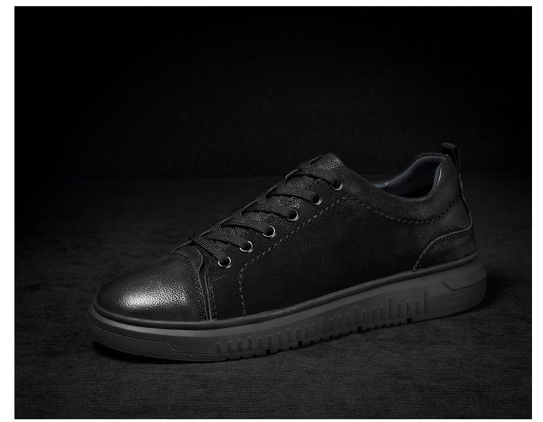 Men's Two-layer Cowhide Casual Shallow Mouth Round Head Front Strap Flat Heel Board Shoes Non-slip Sports Shoes_voghion.com