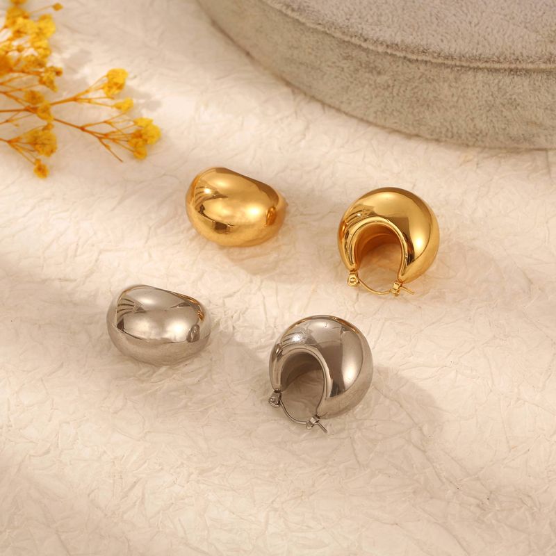 INS Round Stainless Steel Hollow Earrings Chubby Irregular Ball Ear Clips Fashion Personality Jewelry_voghion.com