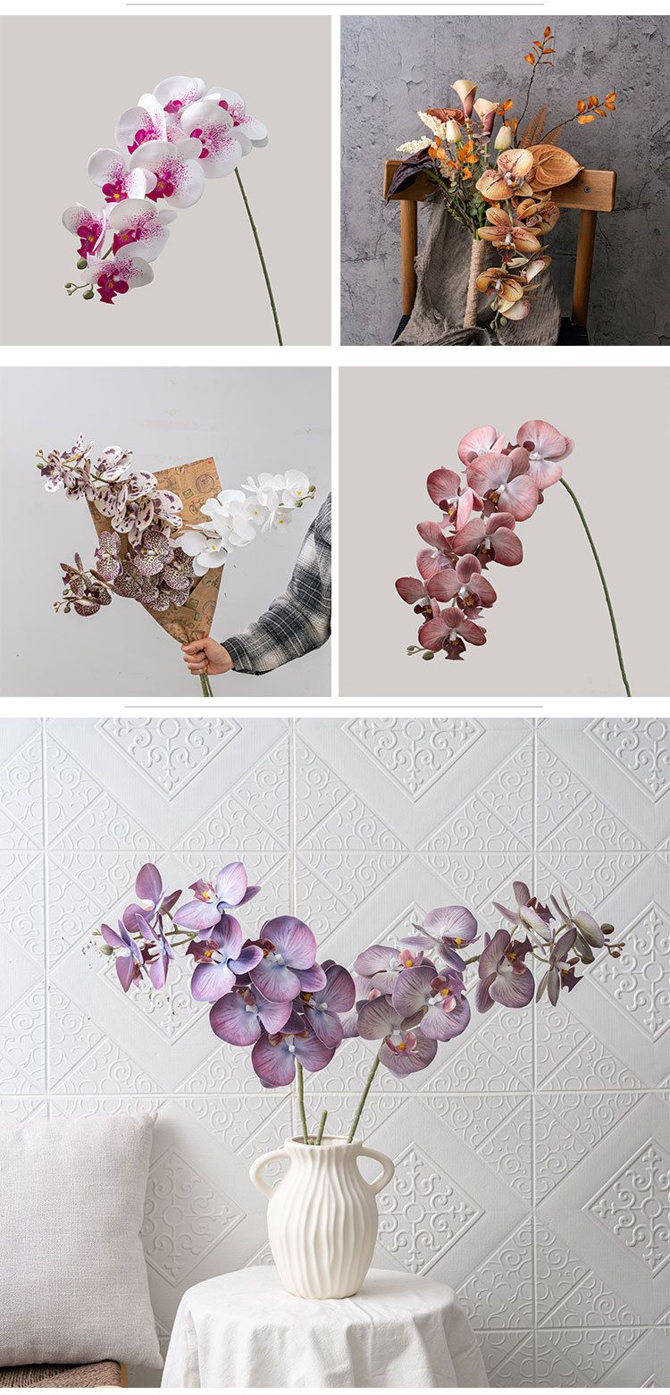 Artificial & Dried Flowers Green Plant Milk Candy Nine Head Hand Feel Moisturizing Phalaenopsis Artificial Flower Flower Wedding Decorations_voghion.com