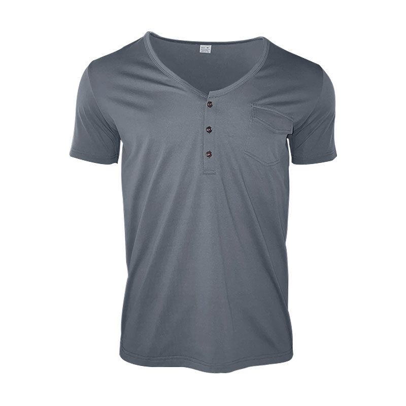 Unbeatable Quality Men's Solid Color Plus Size Casual Short Sleeved Henry Top T-shirt Men's Shirt_voghion.com
