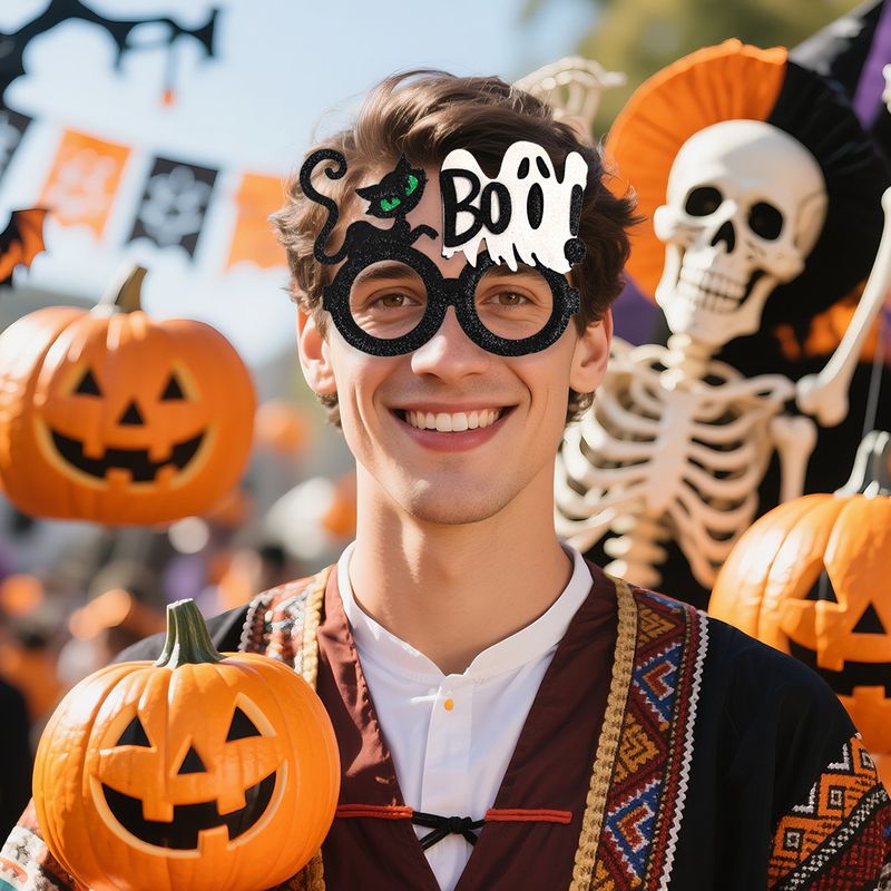 Accessori per foto a forma di zucca - Occhiali per costumi di Halloween per bambini con motivo a teschio di pipistrello_voghion.com