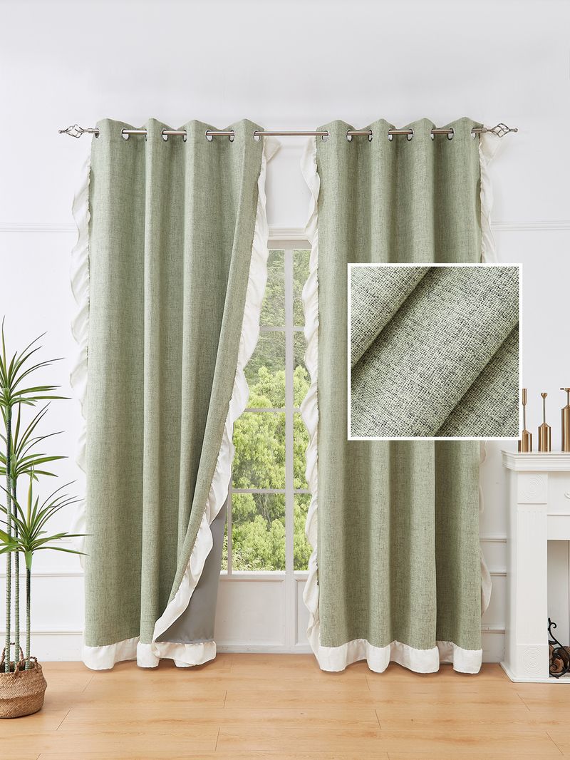French Ruffled Full Blackout Thickened Linen Edge Finished Bedroom Living Room Curtains_voghion.com