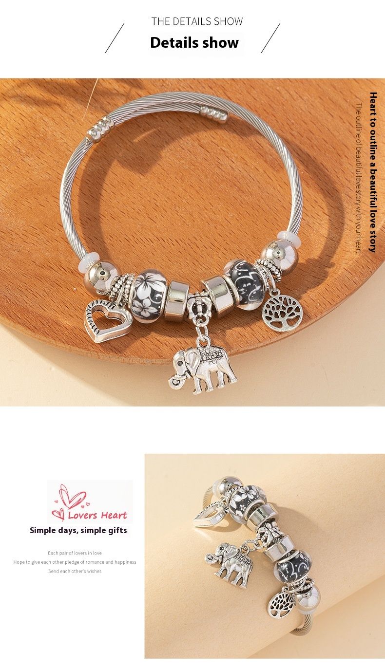 Familienmodestil Bunte Perlenkrone Liebesschlüssel Glückseliger Elefant Paar Student Vielseitiges Armband_voghion.com