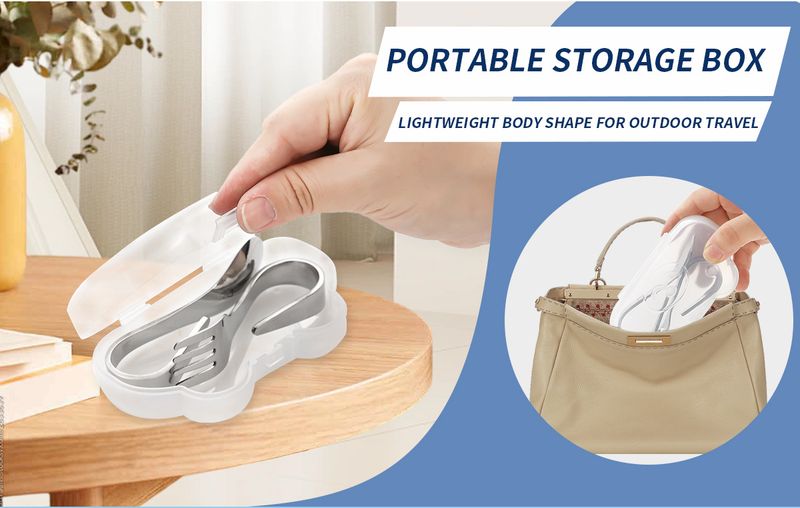 Mother & Kids 304 Stainless Steel Portable Children's Tableware Set Toddler Spoon And Fork With Storage Box Curved Handle Baby Training Spoon_voghion.com
