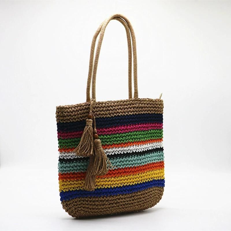 Borsa a tracolla singola in paglia intrecciata a sette colori Shengjie Craft, nuova da donna_voghion.com