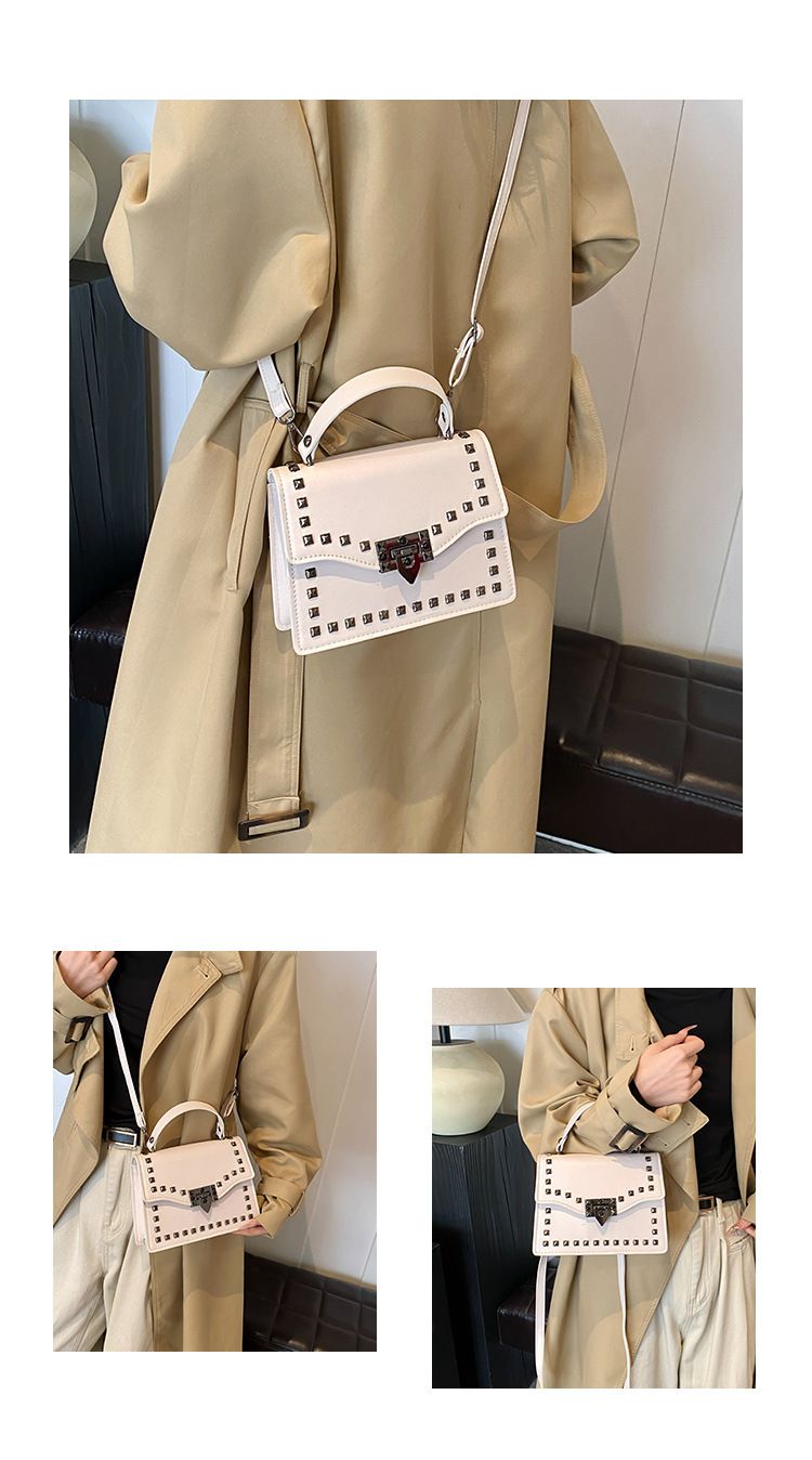 Women's Studded Clutch Bag - Spring PU Small Handbag With Flap Closure (Black, Brown, Beige, White)_voghion.com