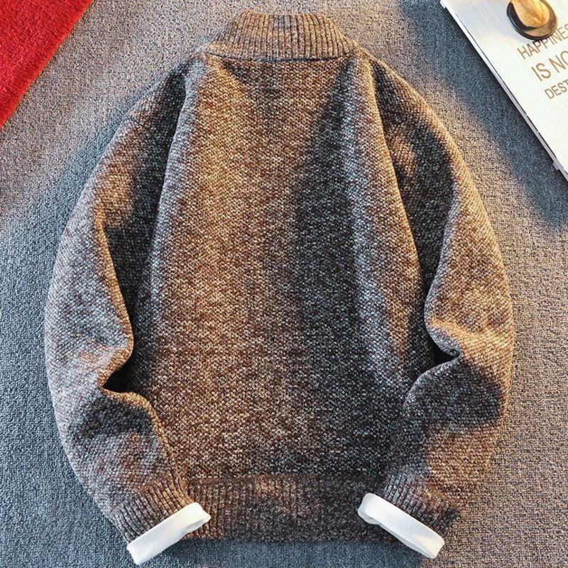 Knitted Cardigan For Men Winter Fleece-Lined Warm Stand Collar Sweater Zipper Trendy Casual Top Jacket Autumn Men's_voghion.com