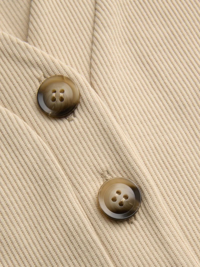 Damenbekleidung, einfarbige Strickweste mit Knöpfen und V-Ausschnitt + Hose mit weitem Bein und hoher Taille, modische, lässige, gerade Hose_voghion.com