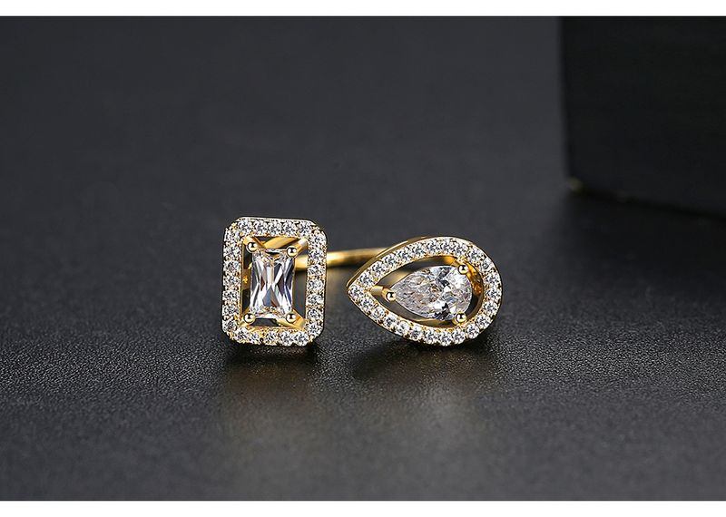 Anello aperto geometrico da donna con zircone, elegante design minimalista, base in rame placcato rodio/oro K_voghion.com