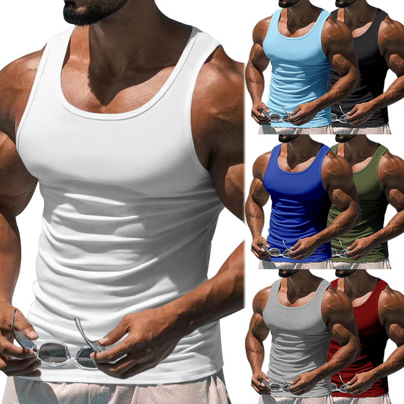 Canotta a forma di I tinta unita da uomo per allenamento fitness estivo_voghion.com