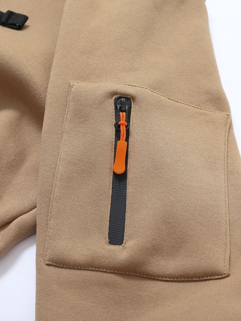 Moletom masculino com capuz e zíper, design de bolso, outono e inverno_voghion.com