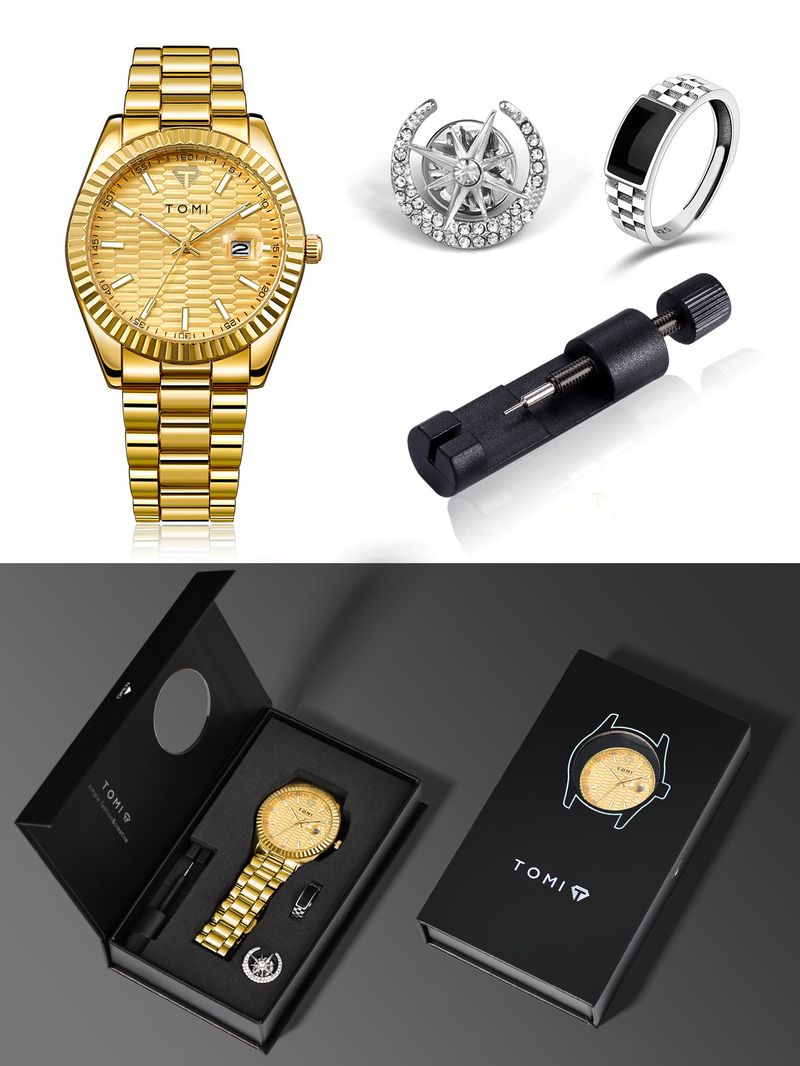 New Waterproof Calendar Non-Mechanical Brooch Gift Box Set Watch Men_voghion.com