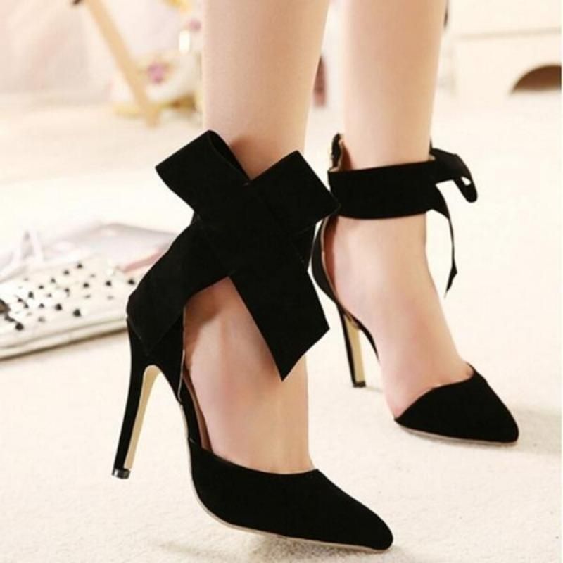 New Women Pumps Shoes Fashion Bow High Heels Shallow Classic Pointed Toes Heels Stilettos Empty Thin Jazz Dance Wedding Shoes_voghion.com