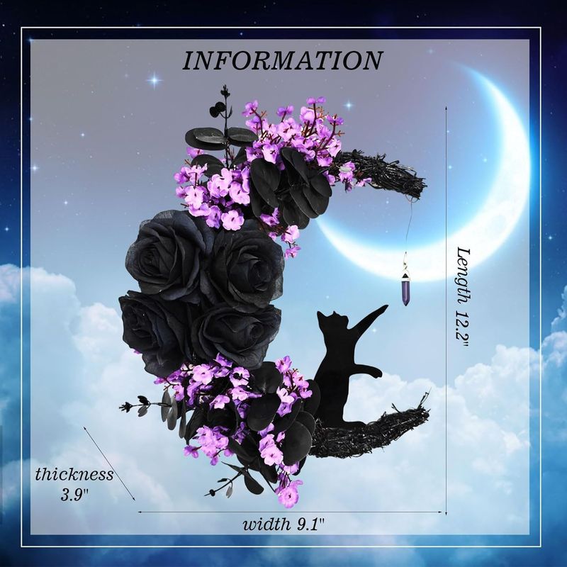 Nuova ghirlanda di rose gotiche per Halloween, decorazione per porta, ciondolo a forma di luna in cristallo all'ingrosso_voghion.com