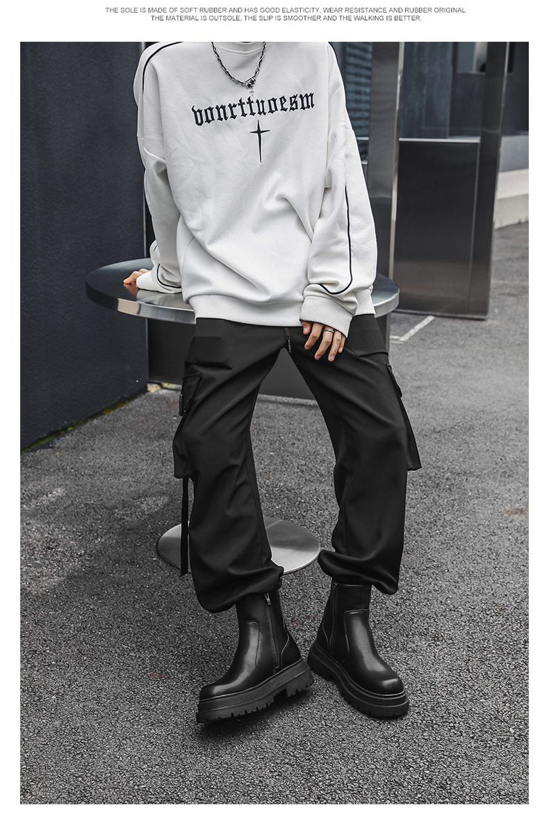 Martin Boots Men's Thick-soled Heightening Short Boots Chelsea Boots Tooling Leather Boots_voghion.com