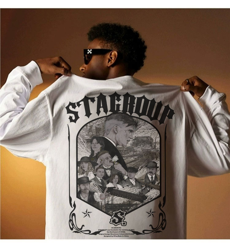 Herren STA National Fashion Amerikanisches Retro-Schwergewicht aus reiner Baumwolle Langarm-T-Shirts für Männer und Frauen Herbst Neue lockere lässige Paar-Oberteile_voghion.com