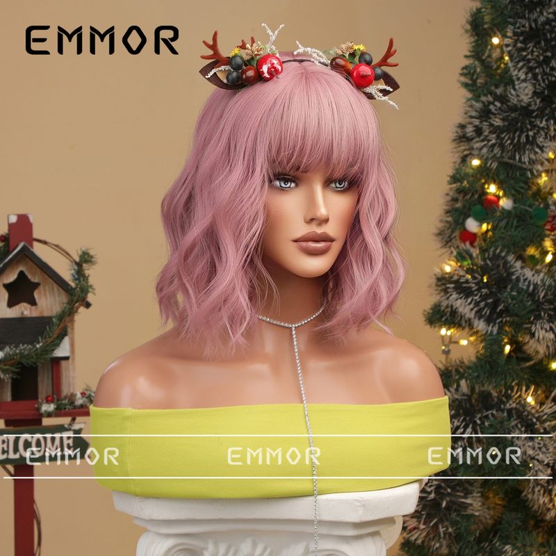 Parrucca colorata per cosplay di Halloween di Natale Qi Bangs parrucca corta riccia bobo acconciatura completa_voghion.com