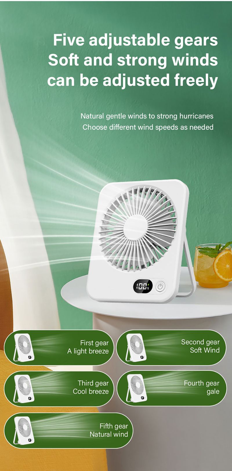 Portable Desktop Mini Foldable USB Rechargeable Wireless Electric Small Silent Personal Table Fan For Camping Office_voghion.com