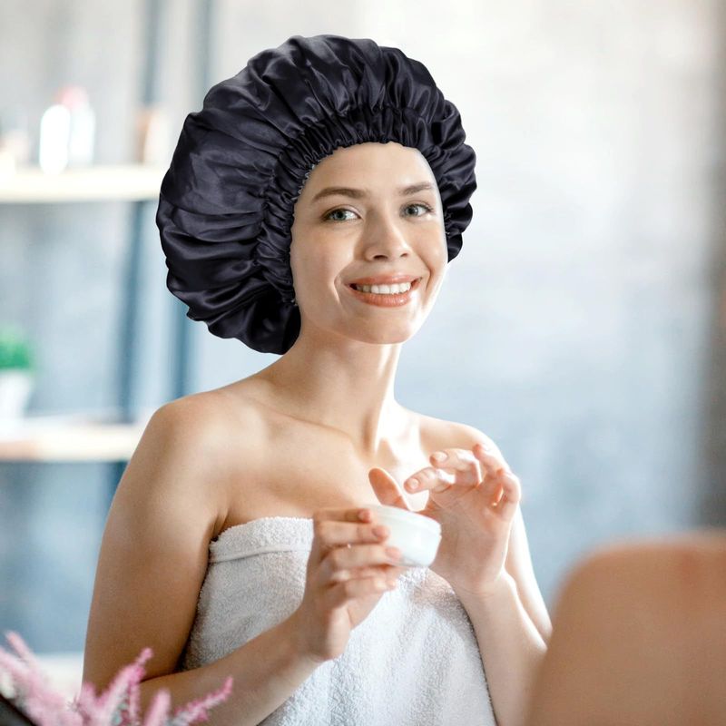 Women's Extra Large Double Layer Satin Sleep Cap & Hair Wrap - Breathable Soft Head Cover For Home, Travel & Hair Protection_voghion.com