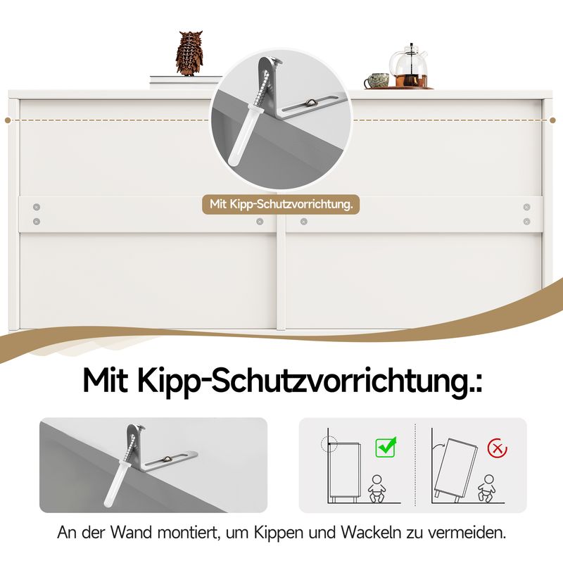 Kommode Weiß Mit 6 Schubladen, 3D-Schranktürdesign, Verstellbare Füße_voghion.com