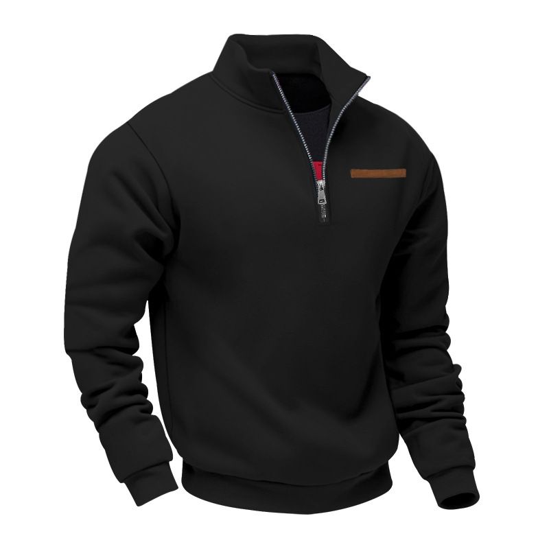 Large Size Spring And Autumn Fleece Half Zip Loose Stand Collar Pullover Solid Color Casual Sweatshirt For Men_voghion.com