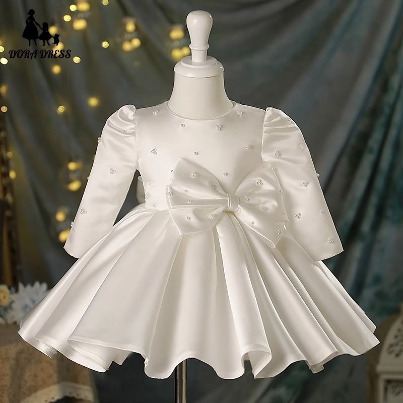 Elegant Princess Flower Girl Dress For Girls – White Short Sleeve Formal Gown For Weddings, Birthday Parties & Piano Recitals (80-130cm)_voghion.com