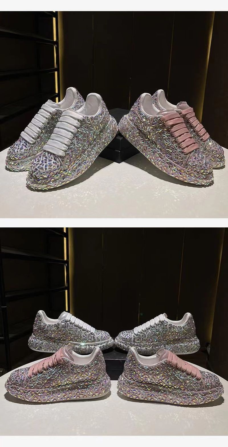 P7 2023 Høst Vår Skinn Kvinner Ny stil Mote Plattform Ins Plattformer Joggesko Tide Shine Bling Rhinestone Sko_voghion.com