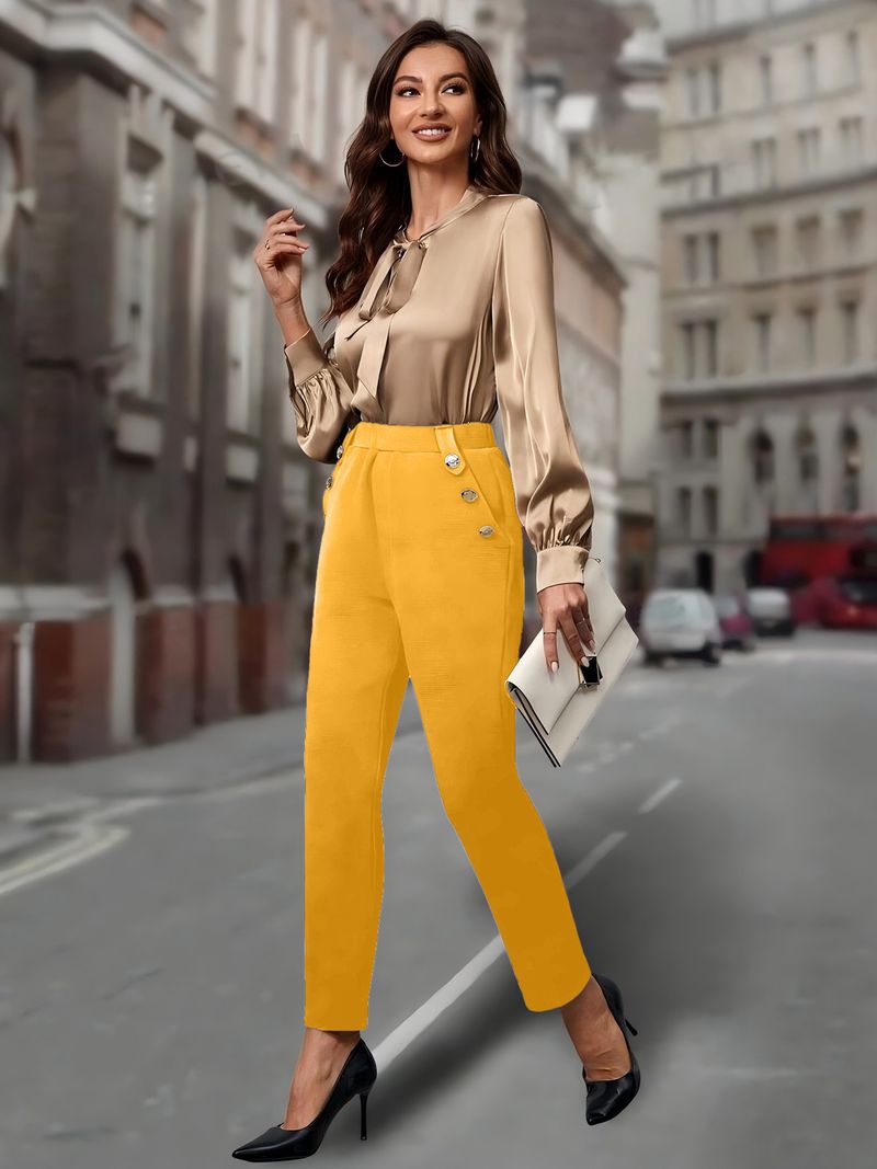 "Tailored Stretch Trousers With Button Accents – Slim-Fit Work Pants With Slant Pockets (Black/Navy/Khaki, S-XXL, Euro-US Office Chic)"_voghion.com
