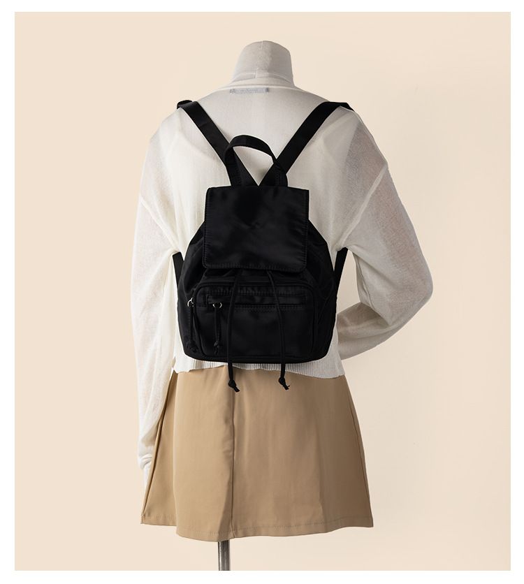 Nylon backpack for girls, large capacity college style multi pocket drawstring backpack, women's high-end feel_voghion.com