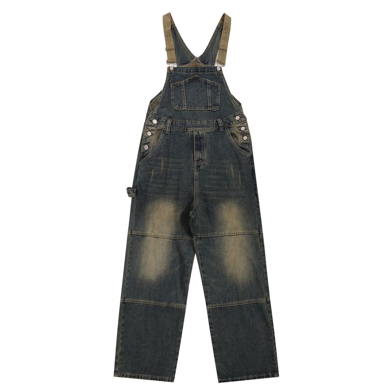 Men's loose straight leg suspender jeans romper_voghion.com