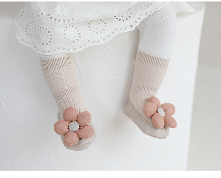 Scarpe e calzini da pavimento per bambini Scarpe autunnali e invernali con fiori carini con suola in pelle Scarpe da calzino per bambini da principessa per bambini_voghion.com